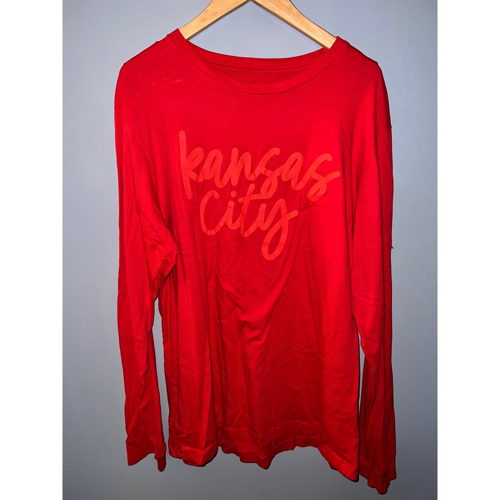 Kansas City Red Long‎ Sleeve Puff Print Graphic T-Shirt Crewneck Shirt